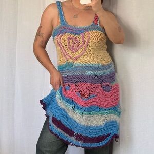 ♡ Handmade Recycled Cotton Crochet Patchwork Dress ♡